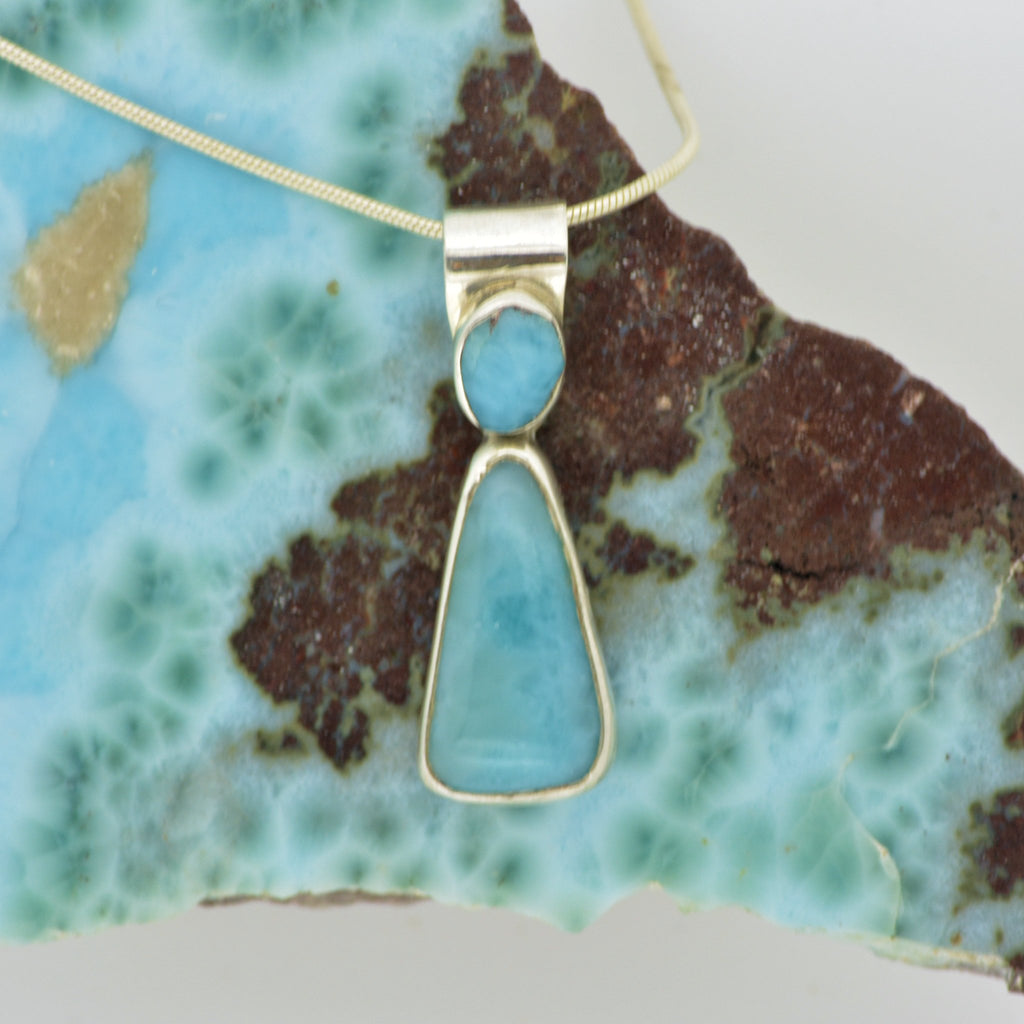 Small 2 Stone Larimar Pendant     3.3g - eGallery Shoppe