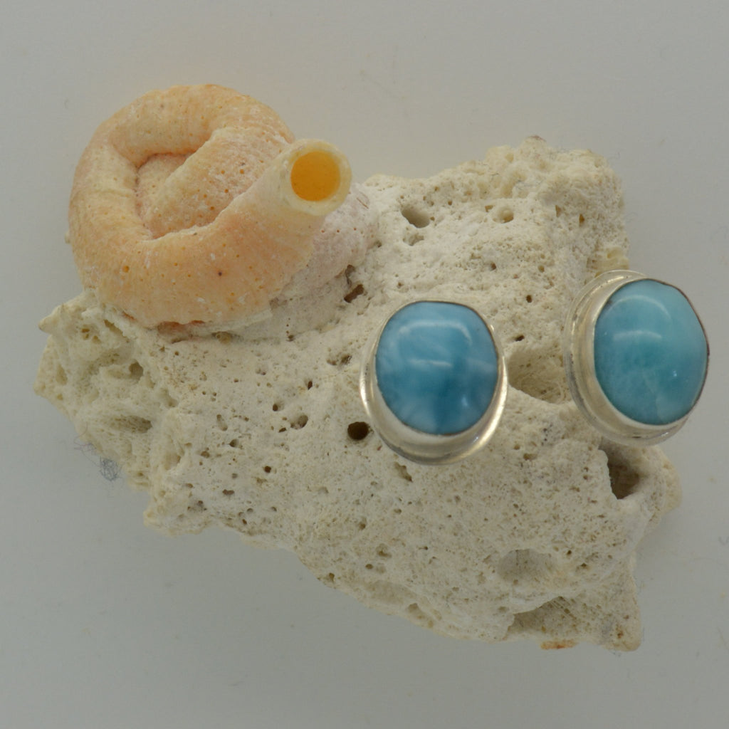 Small Larimar Stud Earrings in Oval 2.8g - eGallery Shoppe