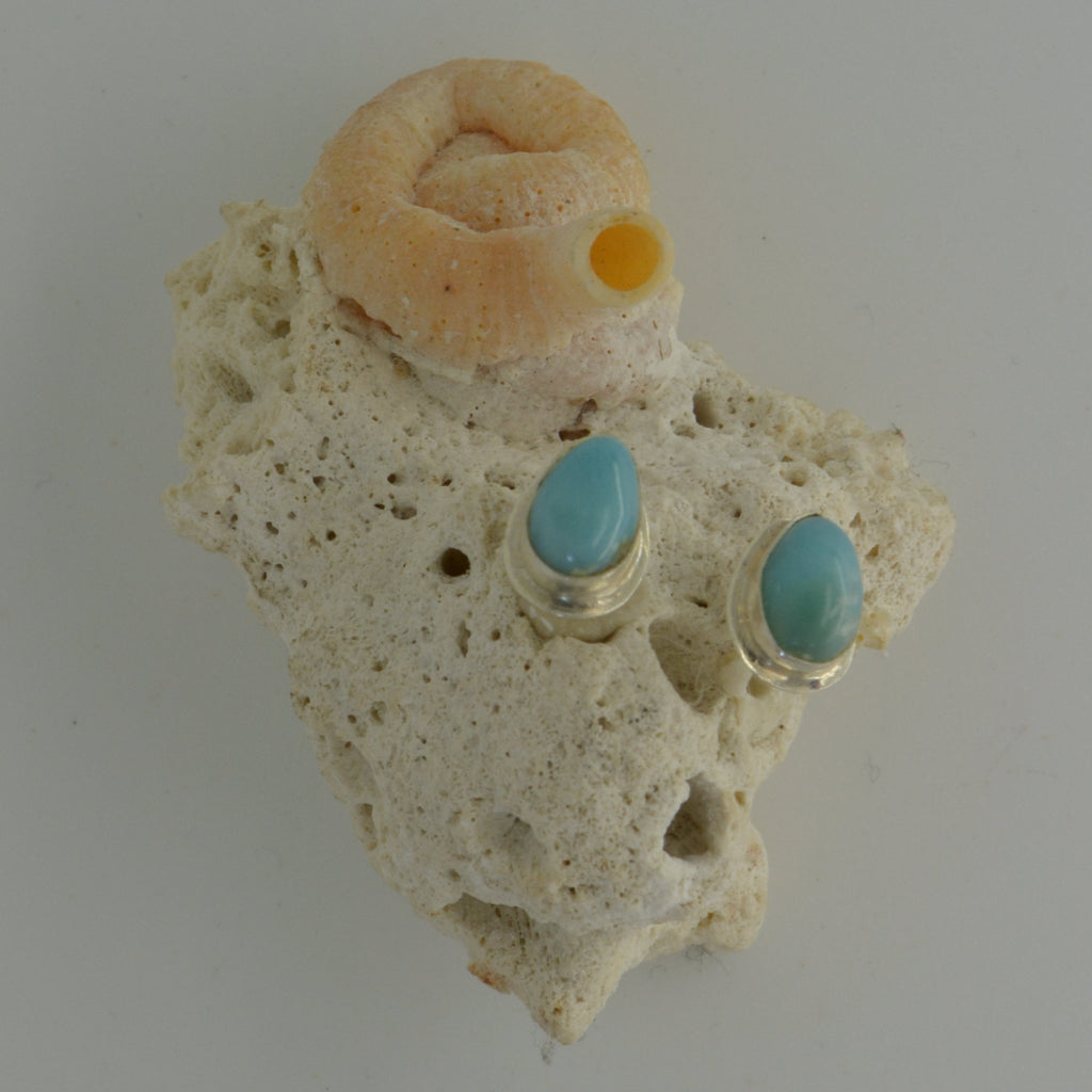 Tiny Larimar Stud Earrings Teardrop 1.7g - eGallery Shoppe